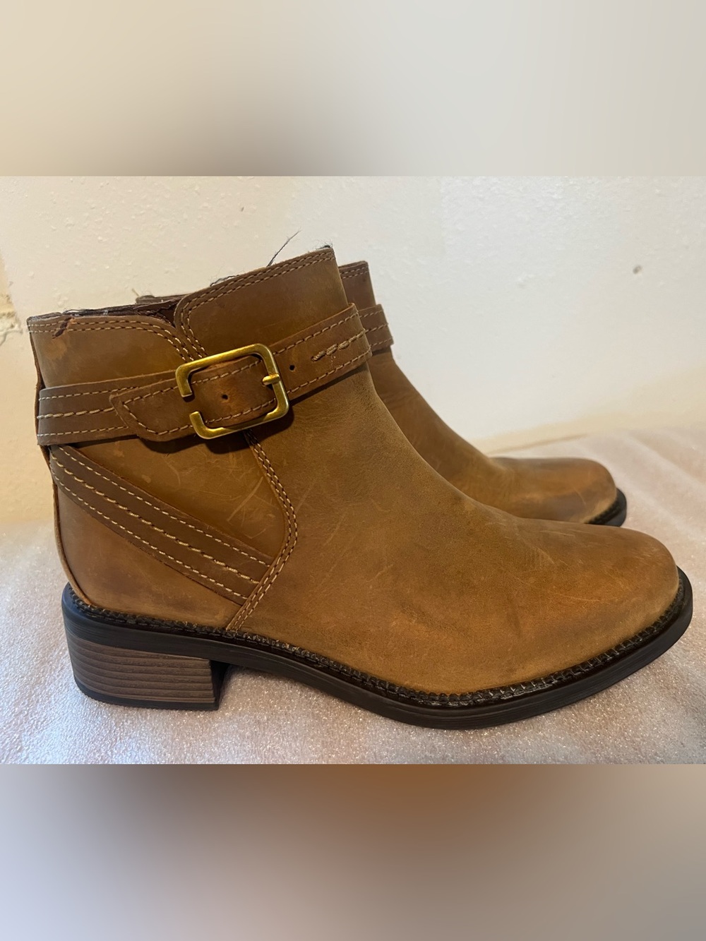 Clarks Brown Leather Ankle Boots with Buckle